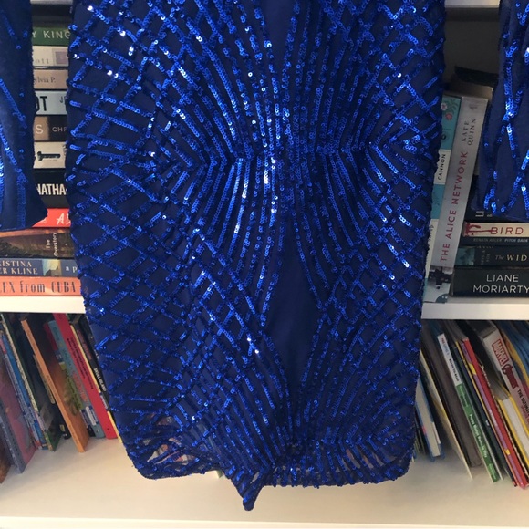 Windsor Blue sequin mini dress long sleeve Medium deep v back - Picture 7 of 7